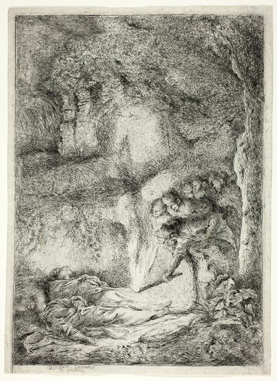 De heliga Petrus och Paulus kroppar gömda i katakomberna av Giovanni Benedetto Castiglione