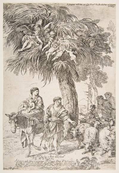 Den heliga familjen på sin flykt till Egypten, ca. 1647. av Giovanni Benedetto Castiglione