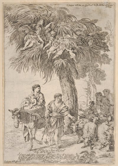 Den heliga familjen på sin flykt till Egypten, ca. 1647. av Giovanni Benedetto Castiglione