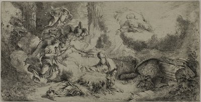 Födelse med Gud Fadern och änglarna av Giovanni Benedetto Castiglione