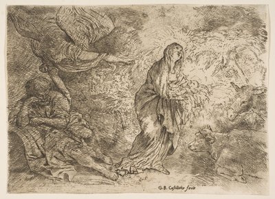 Ängeln som väcker Josef till jungfruns och barnets närvaro, ca. 1645-49. av Giovanni Benedetto Castiglione