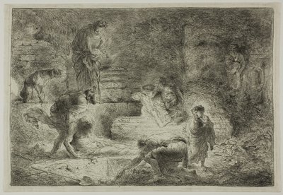 Tobit begraver de döda av Giovanni Benedetto Castiglione