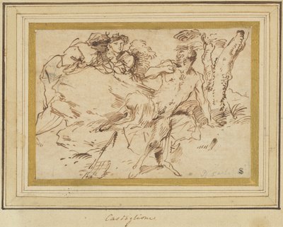 Två nymfer och en Satyr av Giovanni Benedetto Castiglione