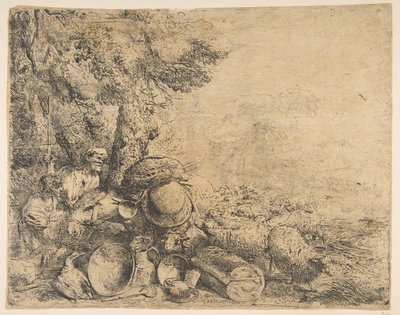 Två herdar, en åsna och andra djur i ett landskap, ca. 1638-1640. av Giovanni Benedetto Castiglione