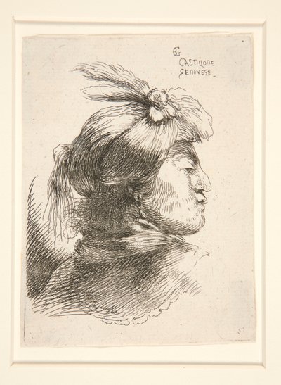 Ung man utan skägg, sedd i profil, vänd till höger, från serien Les petites tetes d av Giovanni Benedetto Castiglione