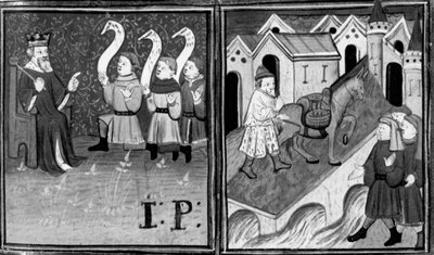 Decameron, Salomon avkunnar sin dom; Joséphe och Mélissa måste gå över Gåsbron. Dag nio, nyhet 9 av Giovanni Boccaccio