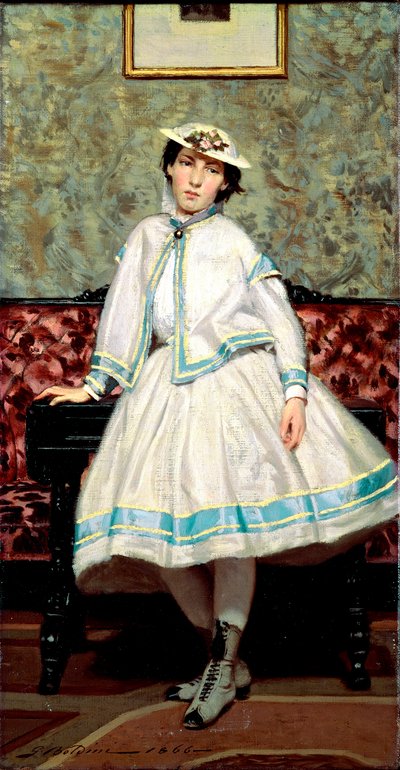 Porträtt av Alade Banti i vitt. Målning av Giovanni Boldini (1842-1931) av Giovanni Boldini