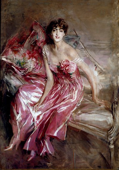 Porträtt av Madame Olivia Concha de Fontecilla eller damen i rosa målning av Giovanni Boldini av Giovanni Boldini
