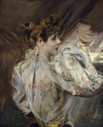 Porträtt av en ung kvinna i profil Eleonora Duse, ca. 1895. av Giovanni Boldini