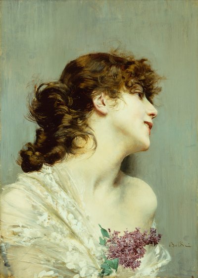 Profil av en ung kvinna (olja på panel) av Giovanni Boldini