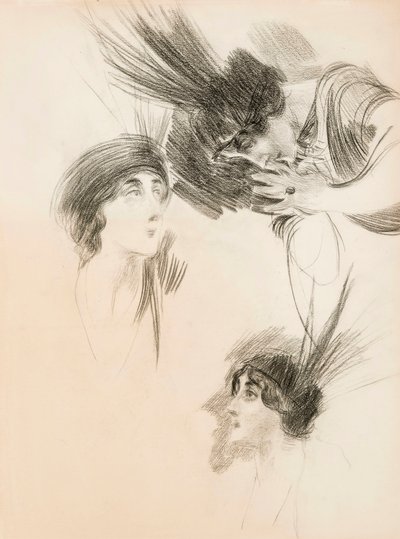 Tre studier för Porträttet av Dora di Rudinì Labouchere. av Giovanni Boldini