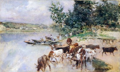 Bevattning av boskap på Seine, av Giovanni Boldini (1842-1931) av Giovanni Boldini