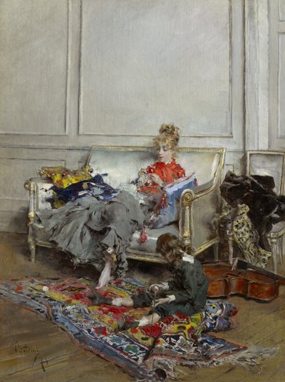 Ung kvinna som virkar, 1875 av Giovanni Boldini