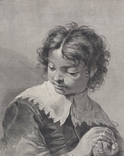 Pojke med spetskrage som håller en fruktbit i händerna, 1743. av Giovanni Cattini