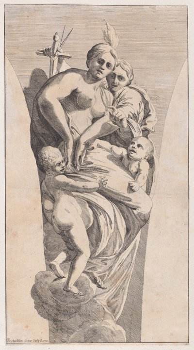 Studera för en pendentiv föreställande rättvisa och välgörenhet, 1630-50. av Giovanni Cesare Testa
