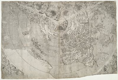 Världskarta, Mundu [sic] spericum...du kommer att känna till John Matthew Contarenis flit.., av Contarini, Giovanni och Francesco Rosselli av Giovanni Contarini