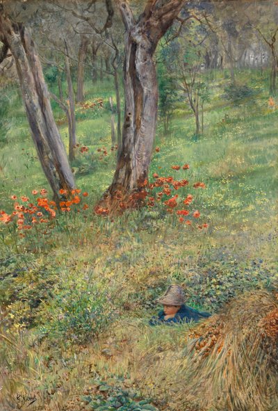 A Woodland Hideout (wc på papper) av Giovanni Costa