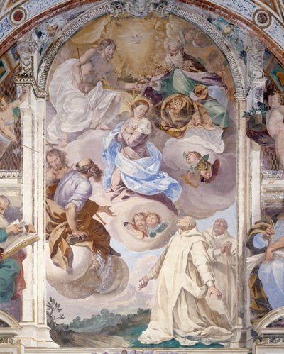Italien, Lombardiet, Pavia, Pavia Charterhouse (Certosa), Berättelser om Jesus och Maria, freskdetalj av Giovanni Cristoforo Storer