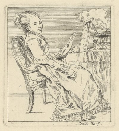 En sittande ung kvinna som håller ett brev av Giovanni David