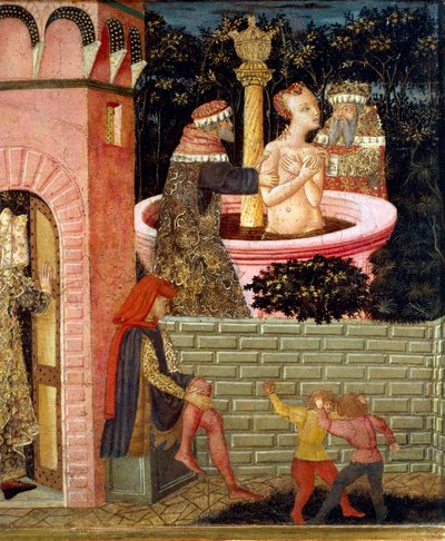 Historier om Susanne, cirka 1450, frontpanel av målad kista, av Giovanni di Ser Giovanni, känd som Lo Scheggia (1406-1486), tempera på trä Detalj av Giovanni Di Ser Giovanni Lo Scheggia Guidi