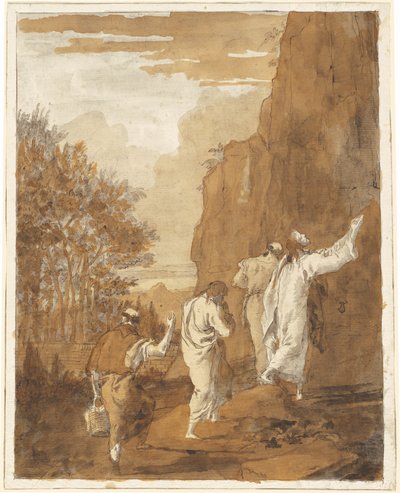 Kristus leder Petrus, Jakob och Johannes till det höga berget för förvandlingen av Giovanni Domenico Tiepolo