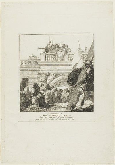 Kristus är dömd till döden, plansch 1 från Korsvägsstationen av Giovanni Domenico Tiepolo