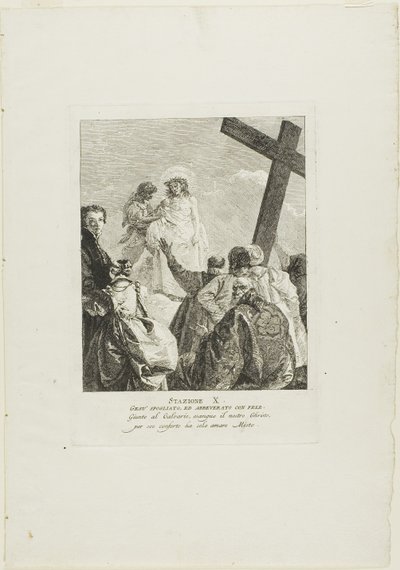 Kristus blir avklädd sina kläder, plansch tio från Korsvägsstationen av Giovanni Domenico Tiepolo