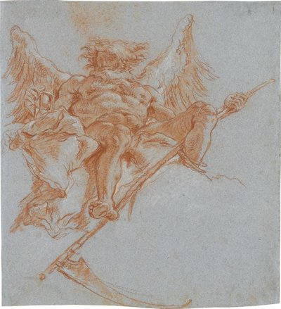 Chronos på moln; verso: draperistudie av Giovanni Domenico Tiepolo