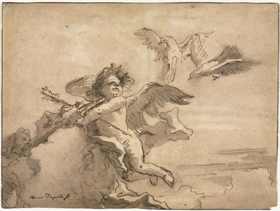 Amor med ögonbindel och två duvor, 1757 eller senare. av Giovanni Domenico Tiepolo
