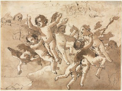 Amor i molnen med tillhörande keruber, 1757 eller senare. av Giovanni Domenico Tiepolo