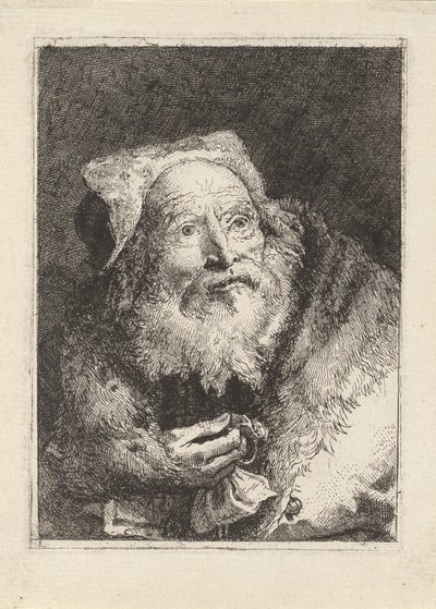 Äldre man med ett armband, från Raccolta di Teste (Samling av huvuden) av Giovanni Domenico Tiepolo