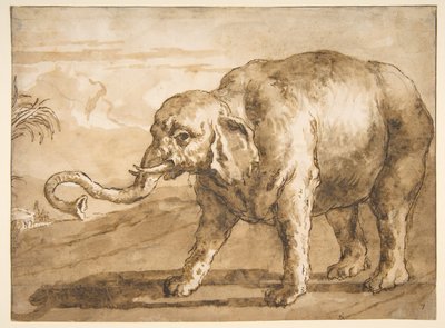 Elefant i ett landskap av Giovanni Domenico Tiepolo