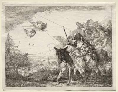 Flyg till Egypten: Joseph pausar för att stirra på spädbarnet Kristus av Giovanni Domenico Tiepolo