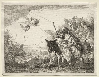 Flyg till Egypten: Joseph pausar för att stirra på spädbarnet Kristus. av Giovanni Domenico Tiepolo
