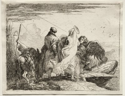 Flyg till Egypten: Den heliga familjen lämnar stranden. av Giovanni Domenico Tiepolo