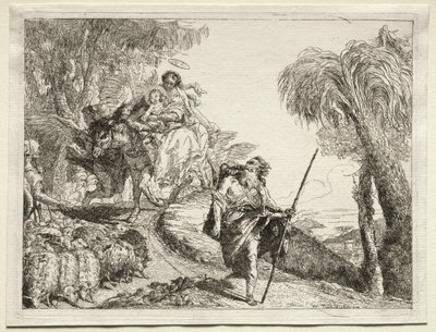 Flyg till Egypten: Den heliga familjen och fårhjorden av Giovanni Domenico Tiepolo