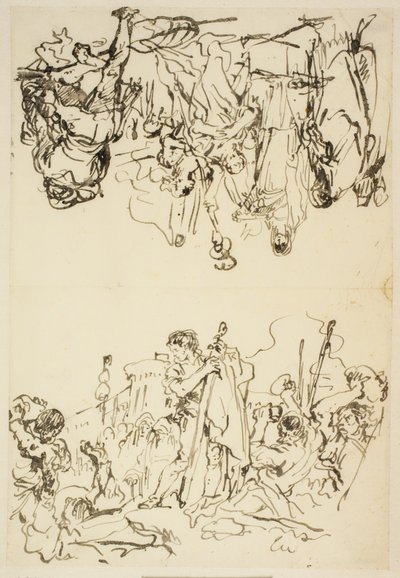 Vikt ark med "The martyrdom of St Stephen and Agrippina landing in Brindisi with the ashes of Germanicus" av Giovanni Domenico Tiepolo
