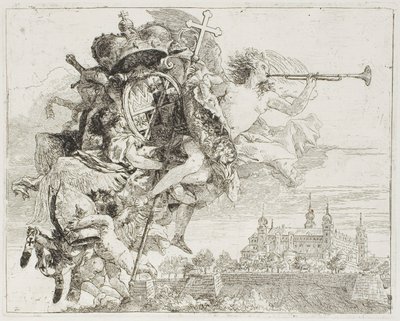 Frontispice: The Arms of Carl Philipp von Greiffenklau Burred Aloft by an Angel, from the Flight into Egypt av Giovanni Domenico Tiepolo