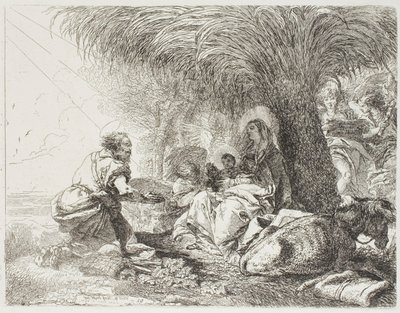 Joseph Adoring the Child While Two Angels Sing, skylt nitton från The Flight into Egypt av Giovanni Domenico Tiepolo