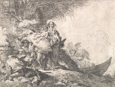 Joseph Adoring the Christ Child nära ett rykande altare, från flykten till Egypten, 1752. av Giovanni Domenico Tiepolo