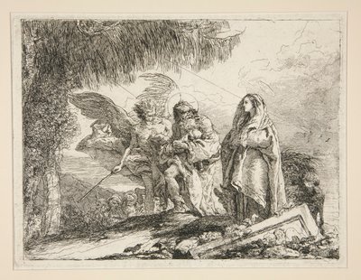 Joseph Carrying Jesus in his Arms, från serien Idee pittoresche sopra la fuga in Egitto (Flight into Egypt) av Giovanni Domenico Tiepolo
