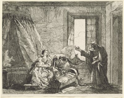 Joseph vidarebefordrar till Maria Guds befallning att fly av Giovanni Domenico Tiepolo