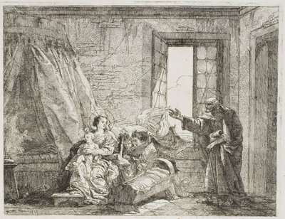 Joseph berättar för Mary om deras kommande avgång, skylt fyra från The Flight into Egypt av Giovanni Domenico Tiepolo