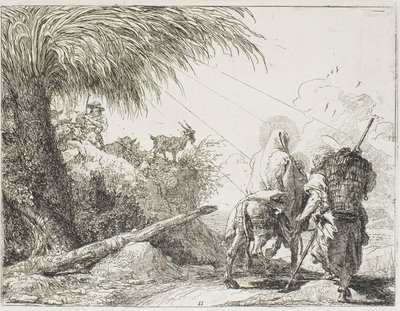Josef och Maria passerar en herde och hans hjord, tallrik elva från flykten till Egypten av Giovanni Domenico Tiepolo