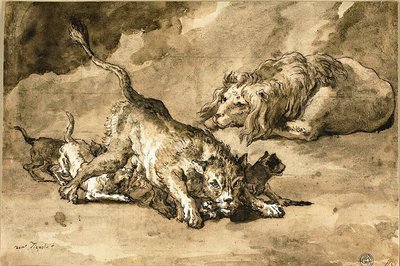 Lejon, lejoninna och lejonungar av Giovanni Domenico Tiepolo