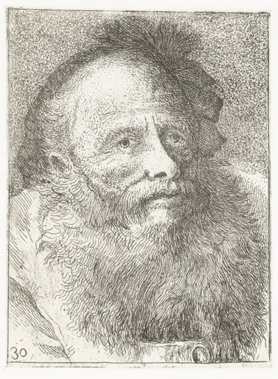 Man med skägg och huvudbonader med fjäder Samling av huvuden (serietitel) Raccolta di Teste (serietitel) av Giovanni Domenico Tiepolo