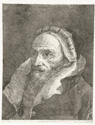 Man med hög vänd krage av mantel Samling av huvuden (serietitel) Raccolta di Teste (serietitel) av Giovanni Domenico Tiepolo