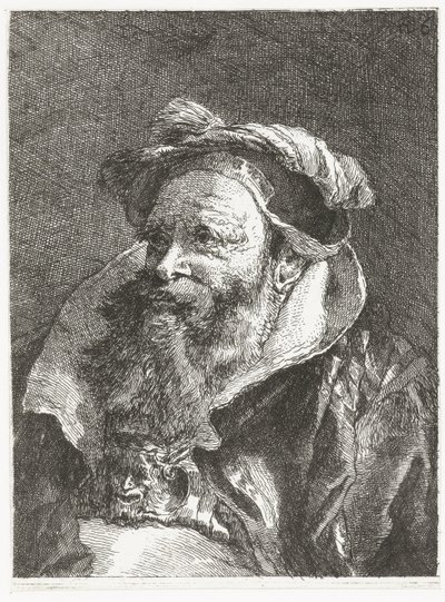 Man med satyrhuvud på spännet Samling av huvuden (serietitel) Raccolta di Teste (serietitel) av Giovanni Domenico Tiepolo