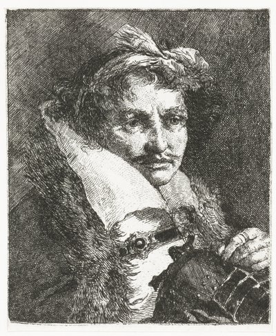 Man med mustasch och hjälm Samling av huvuden (serietitel) Raccolta di Teste (serietitel) av Giovanni Domenico Tiepolo