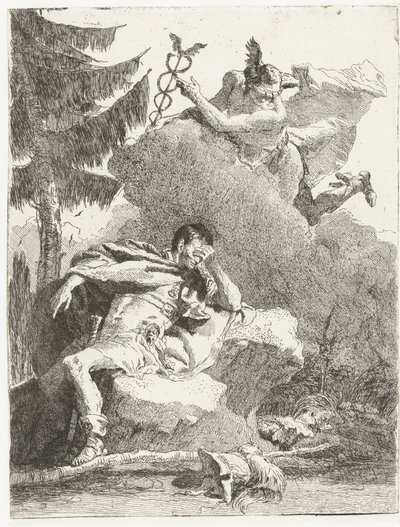 Merkurius uppenbarar sig för Aeneas i hans dröm av Giovanni Domenico Tiepolo